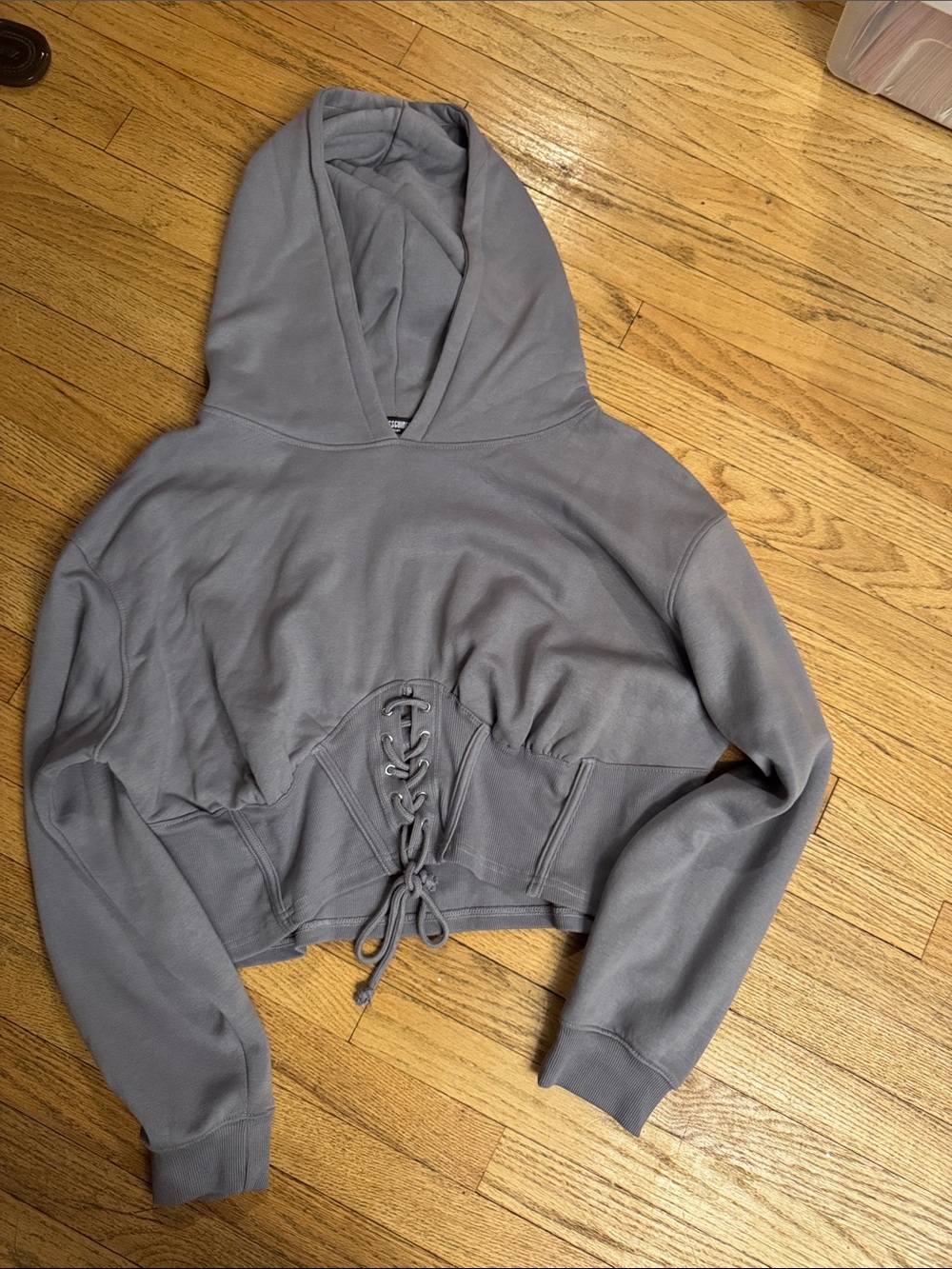 Missguided Gray Lace-Up Cropped Hoodie